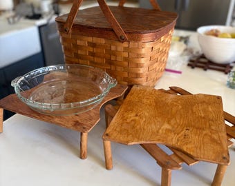 Vintage Woven Pie Picnic Basket Storage