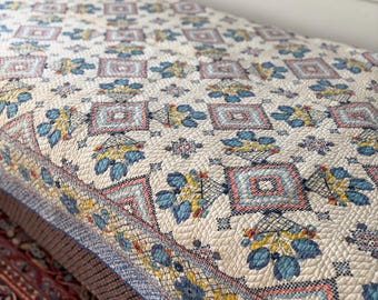 Vintage Quilt Summer Blue Yellow Bedspread Cottagecore Farmhouse