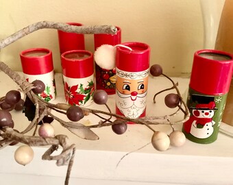 Vintage Christmas Hallmark Matches Santa Snowman Pointsettia Fireplace Candle