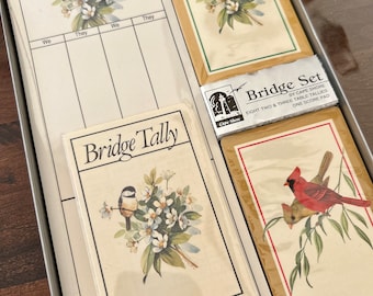 Vintage Bridge Set Cape Shore Two Decks of Cards Tally Sheets Scoring Pad Birds cardinals Chickadees Game Night Great Christmas Gift