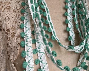 Vintage Green White Fringe Pom Pom Trim Christmas Stockings Sewing Projects