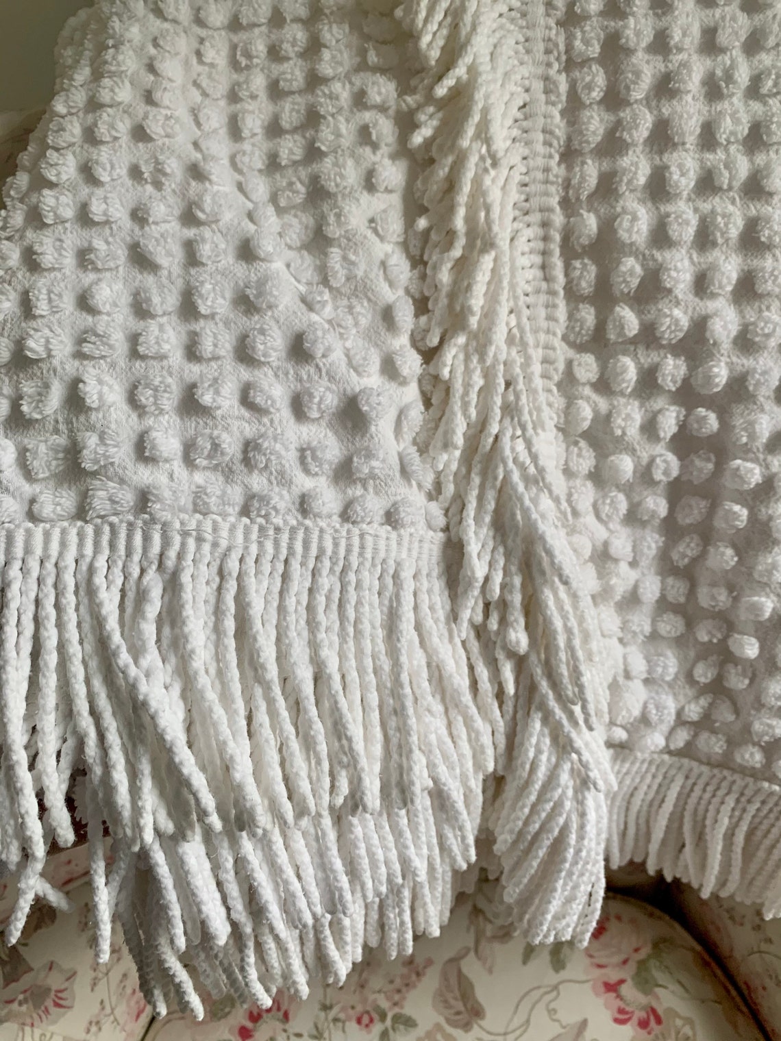 Vintage White Popcorn Tufts Chenille Bedspread Textiles BOHO Etsy