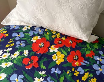 Vintage 70s Morgan Jones Blue Floral Bedspread Cottage Home Decor Lodge cottagecore Farmhouse