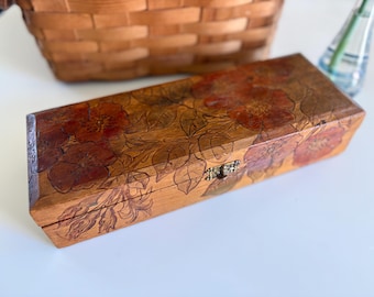 Vintage Pyrography Box 1920s Storage Organizer Shabby Farmhouse Cottagecore Roses