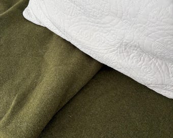 Vintage Wool Army Green Blanket   Bedspread Cottagecore Bedding Granny Graffiti