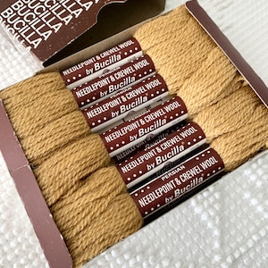 Original Box set of 12 Vintage Skeins Bucilla Persian Needlepoint Crewel Virgin Wool Color 119 wheat gold NOS