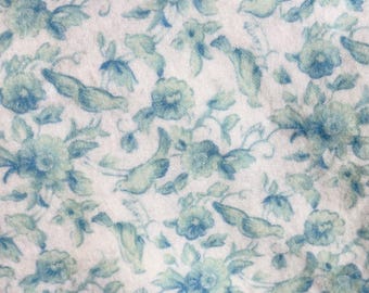 Vintage Fabric Lanz of Salzburg Flannel Blue Floral NOS Unused Sleepwear