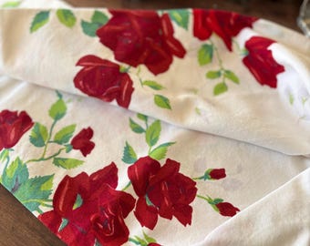 Vintage Wilendur Tablecloth: Deep Red Roses, Valentine's Day Decor