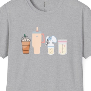 Breast Pumping Life Essentials Shirt Stanley Tumbler Iced Coffee Baby Milk Breastfeeding Tee Logo Icons T-Shirt