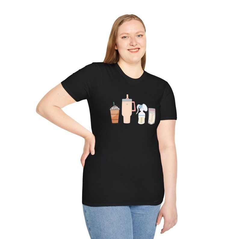 Breast Pumping Life Essentials Shirt Stanley Tumbler Iced Coffee Baby Milk Breastfeeding Tee Logo Icons T-Shirt
