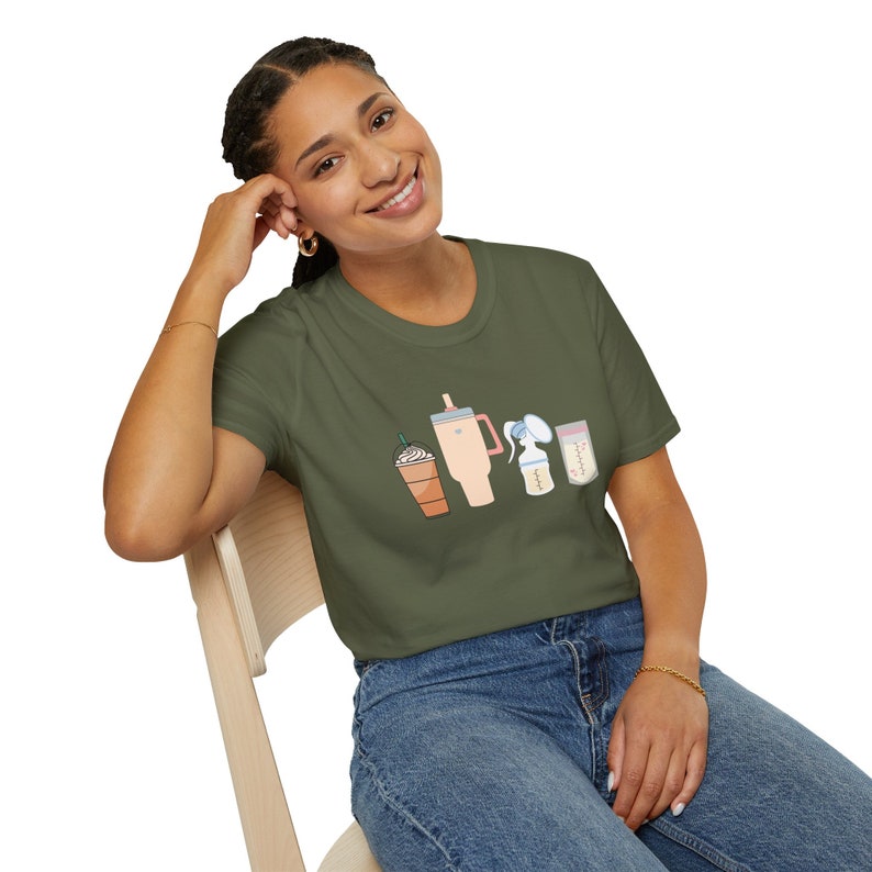 Breast Pumping Life Essentials Shirt Stanley Tumbler Iced Coffee Baby Milk Breastfeeding Tee Logo Icons T-Shirt