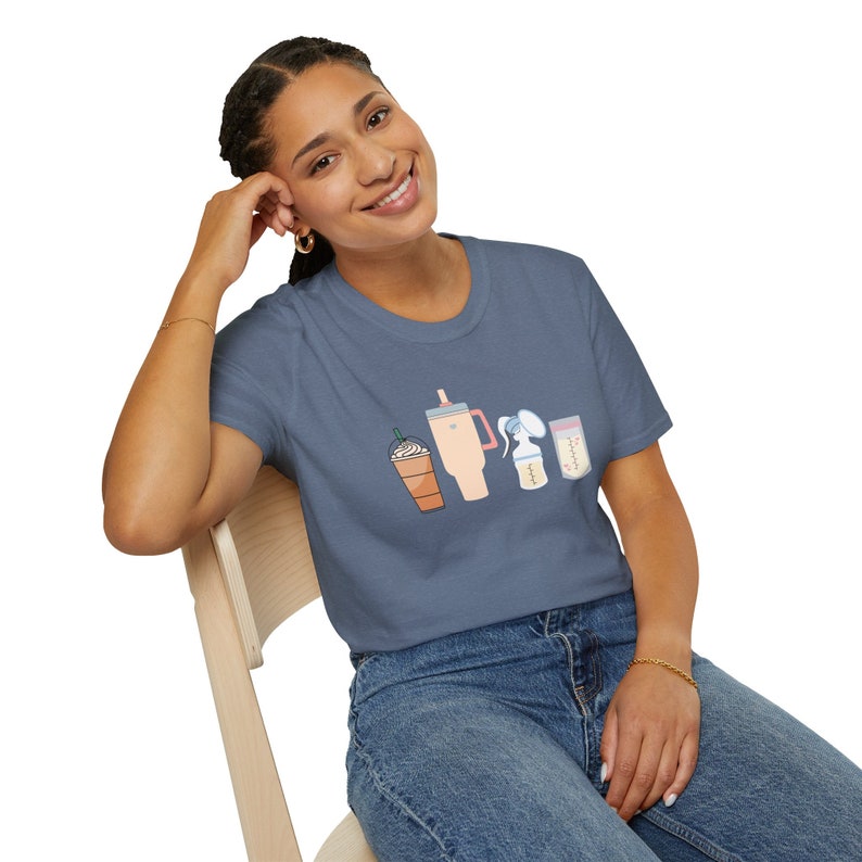 Breast Pumping Life Essentials Shirt Stanley Tumbler Iced Coffee Baby Milk Breastfeeding Tee Logo Icons T-Shirt