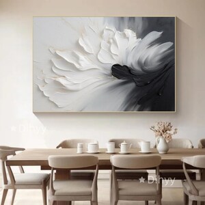 Peinture à l'huile abstraite originale de fleurs blanches sur toile grande peinture acrylique texturée florale moderne Boho salon art mural décoration d'intérieur