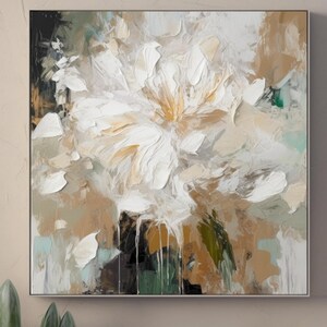 Peinture de fleurs texturée sur toile Peinture abstraite originale de fleurs sur toile Grande peinture murale texturée beige, art mural moderne personnalisé
