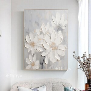 Peinture abstraite originale de fleurs sur toile, art mural texturé 3D, décoration murale de salon, art mural de fleurs texturées, couleurs douces, décoration printanière
