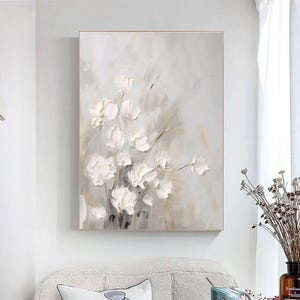 Tableau abstrait texturé blanc et gris 3D, grand art texturé en pétales Tableau abstrait gris et noir, tableau décoratif pour chambre à coucher