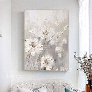 Fleurs abstraites, peinture à l'huile sur toile, peinture florale originale, décoration murale personnalisée, art mural de salon, décoration d'intérieur, grande oeuvre d'art murale moderne