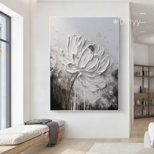 Peinture texturée 3D de fleurs blanches,Peinture à l'huile de fleurs blanches texturées lourdes,Peinture acrylique de fleurs,Peinture florale sur toile,Décoration murale florale