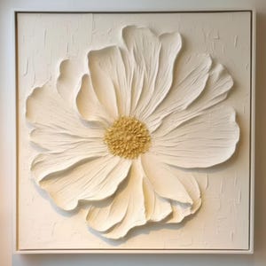 Peinture florale abstraite beige, fleurs crème, oeuvre murale texturée 3D, peinture florale épanouie sur toile, oeuvre d'art murale florale abstraite neutre encadrée