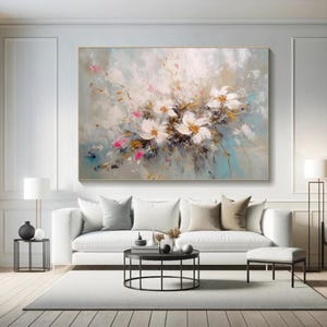 Art mural texturé fleur originale 3D, peinture abstraite de fleurs texturées, couleurs pastel Art mural floral texturé, peinture texturée blanche moderne