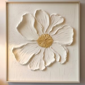 Texture 3D fleur peinture à l'huile sur toile grande fleur art mural blanc crème minimaliste art floral peinture personnalisée décoration moderne salon