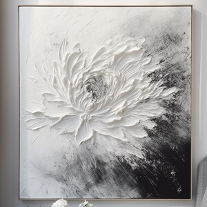 Texture 3D fleur peinture à l'huile sur toile grande fleur art mural noir blanc art floral minimaliste peinture personnalisée décoration de salon moderne
