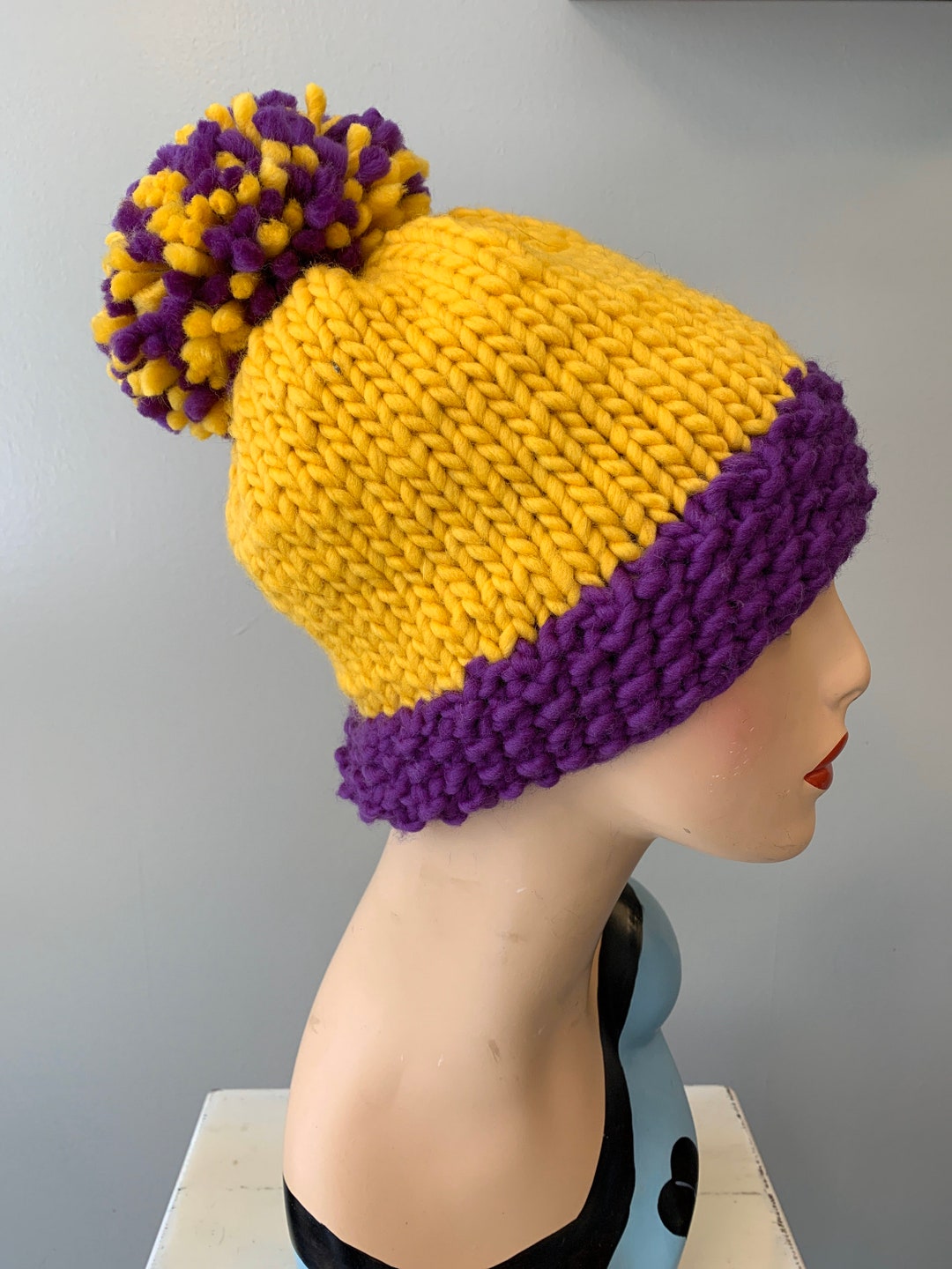 Minnesota Vikings Hat Knit Hat Wool Hat Purple Hat Yellow Hat