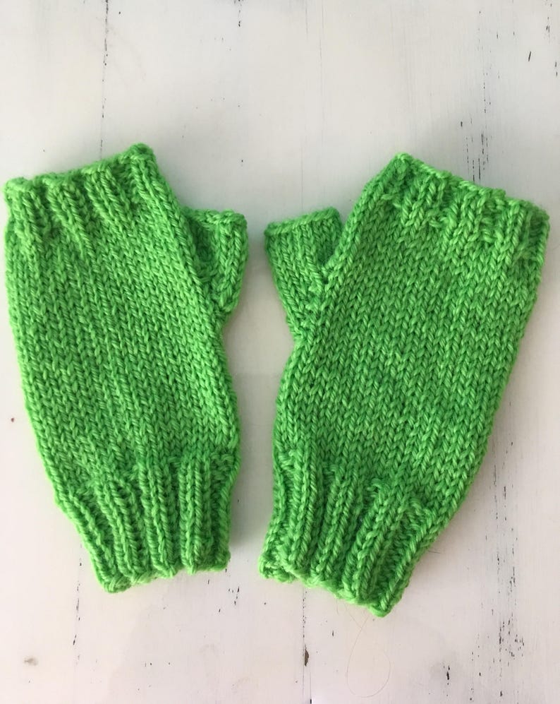 Green Fingerless Gloves Wool Wrist Warmers Hand Knit Made in the USA Fingerless Gloves Mittens Wool Hand Warmers image 1