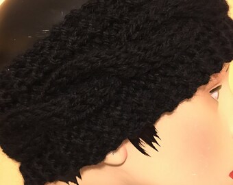 Black Knit Headband - Wool Headband - Cableknit Headband - Black Headband - Headband - Earmuffs - Ear Warmers - Brown Headband