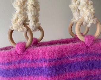 Pink & Purple Knit Purse - Felted Purse - Knit Bag - Purple Pink Knit Bag - Hand Knit - Purse - Bag - Knit - Pink