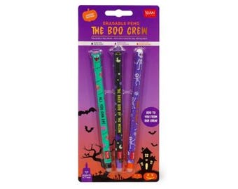 LEGAMI The Boo Crew - HALLOWEEN Limited Edition Erasable Gel Pens 2025 - Set of 3: Zombie, Cat & Skeleton