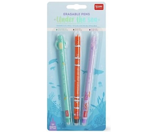 LEGAMI Under The Sea Erasable Gel Pens Set of 3 - Turtle, Clownfish & Seahorse. 2024 Discontinued