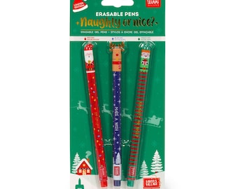 LEGAMI Christmas Limited Edition Naughty or Nice Erasable Gel Pens 2024 - Set of 3: Santa, Elf & Reindeer - Discontinued