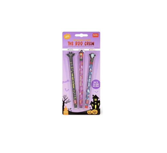 Stylos Effaçables Legami - The Boo Crew Halloween - Encre Noire, Violette, Orange - 0,7 Mm - Effaçable Sans Gomme - Lot De 3