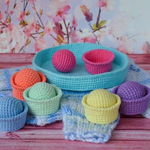 Crochet Color Sorting Balls and Baskets,Montessori Sensory Toy,Sorting color,Game for Kids