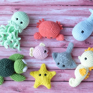 Sea Animals,Seahorse,Jellyfish,Whale,Crab,Starfish,Turtle,Fish,Stingray Fish,Crochet stuffed animal,Small Sea Creatures,Handmade crochet toy