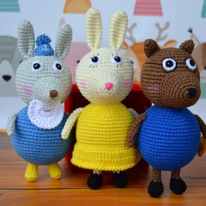 Abuelo Conejo,Oso,Conejo en amarillo,Juguete de crochet,Regalo original para los niños,Animales de crochet,Regalo para niños,Inspirado en ver dibujos animados