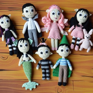 Isadora Moon, Mirabelle, Smaragd, Honigblüte, Vampir Puppe, Rosa Kaninchen, gehäkelte Puppe, gehäkelte Isadora, Halbvampir