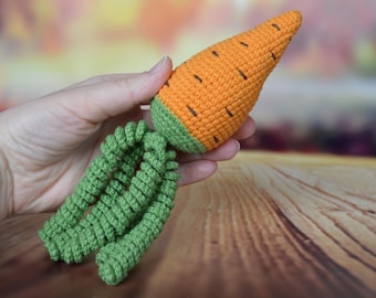 Crochet Carrot Rattle Toy, Handmade Baby Vegetable Rattle