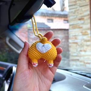 Accesorios para coche Corgi, colgante para espejo retrovisor, dije para espejo retrovisor, llavero de crochet, Corgi de crochet hecho a mano, Corgi de crochet