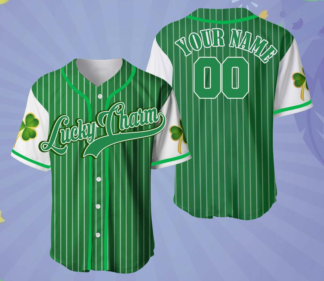 St Patrick's Day Baseball Jersey, Custom Lucky Charm Jersey Irish Lucky ...