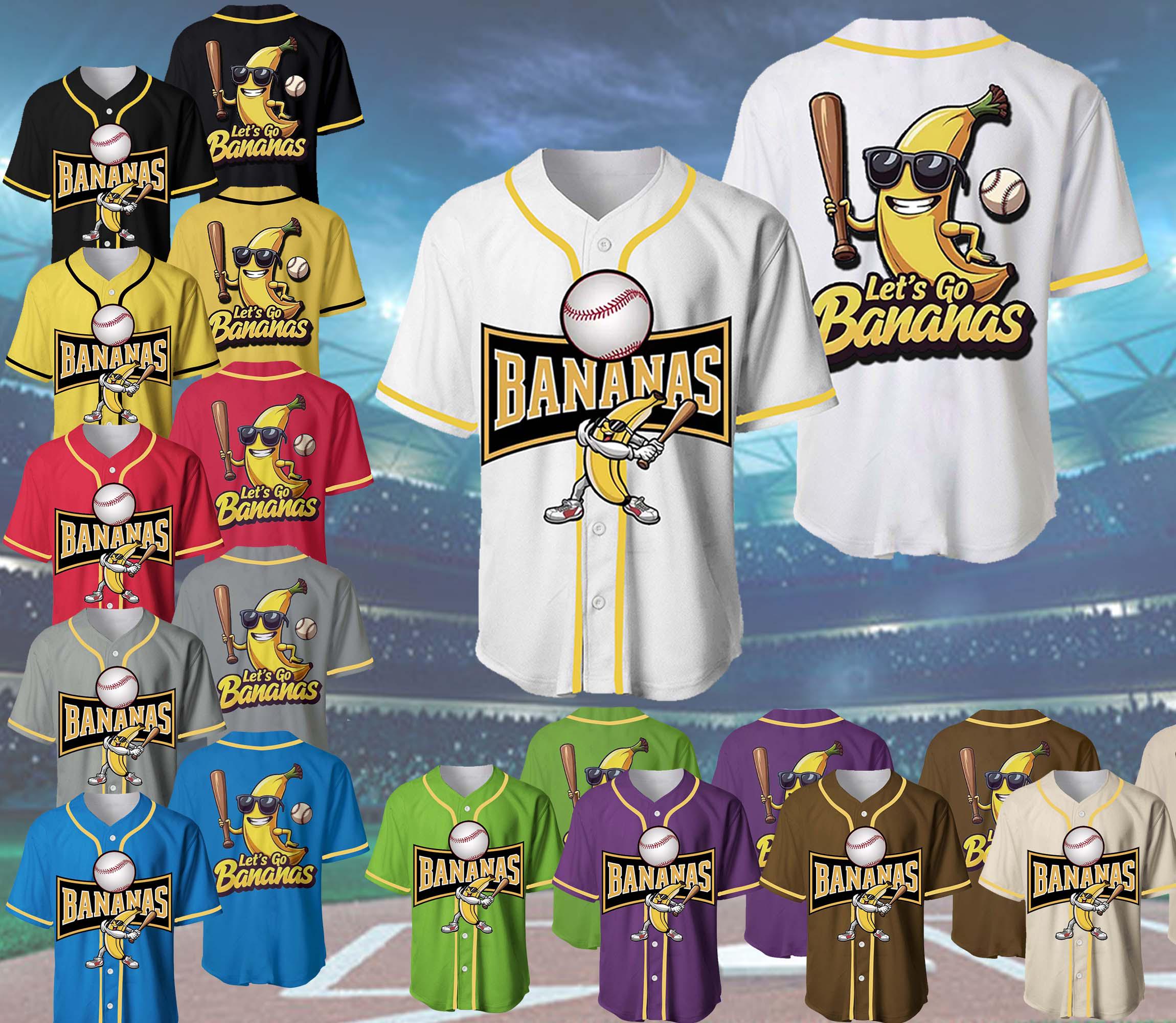 Discover Let's Go Bananas Baseball Jersey, Funny Banana Team Baseball Jersey