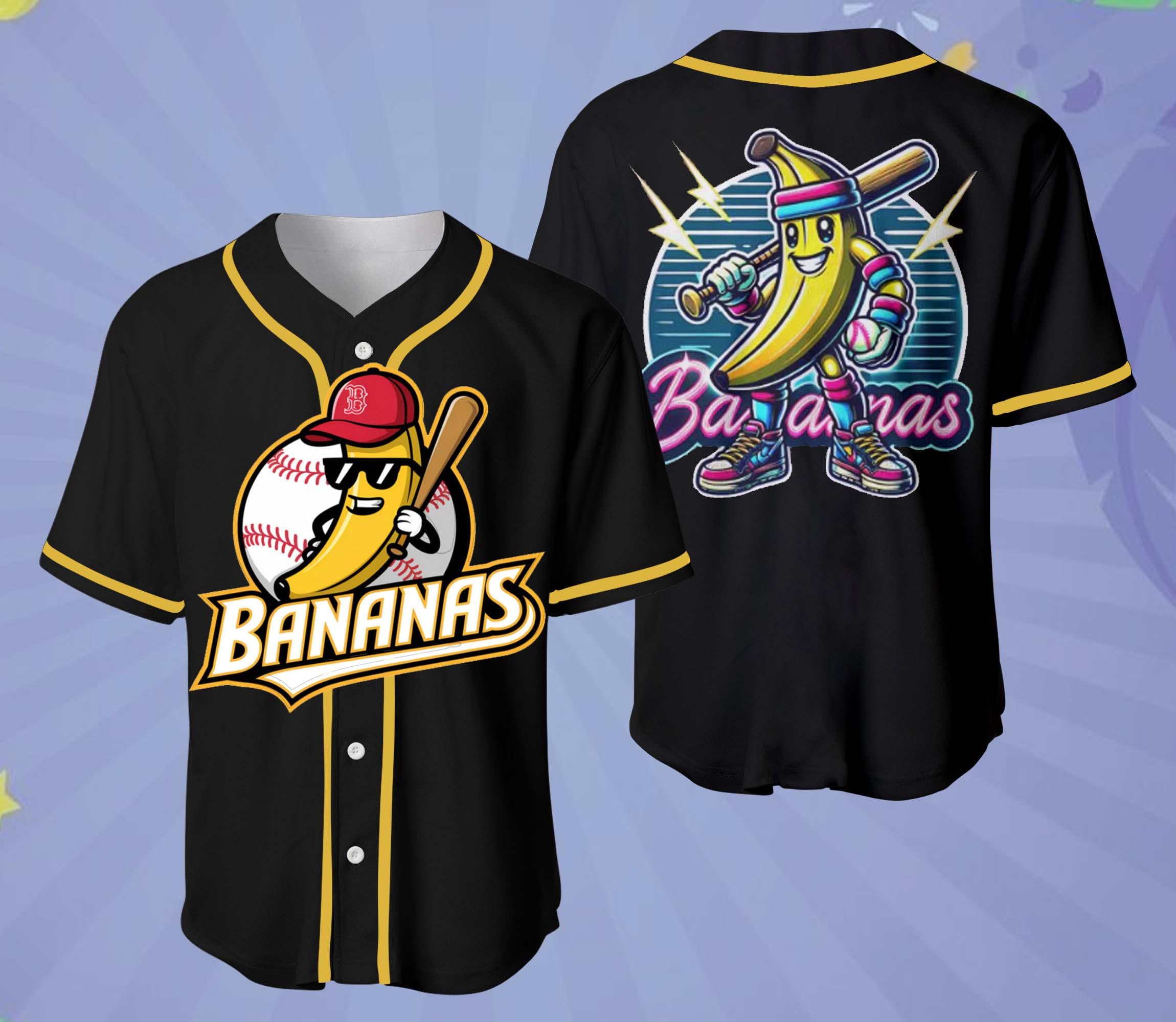Discover Let's Go Bananas Baseball Jersey, Funny Banana Baseball Jersey, Custom Jersey, Banana Playing Baseball Tee, Baseball Jersey Team, Sports