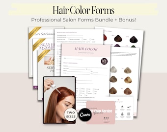 Formularios de consulta de coloración capilar editables. Formulario de admisión de clientes del estilista. Acuerdo y consentimiento para los servicios del salón de belleza.