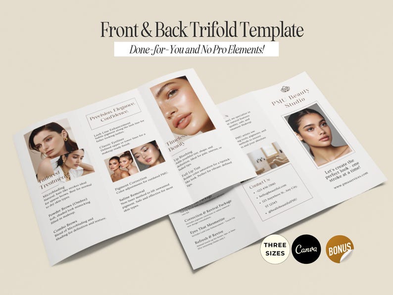 Luxury Esthetician Brochure Template, Canva Minimalist Trifold Template, Permanent Makeup Brow Business, Lip Blushing, Microblading, Microshading,