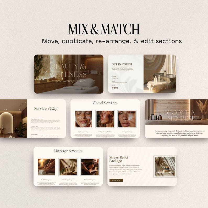 Med spa massage therapy wellness skincare Premium Beauty Websites canva templates
