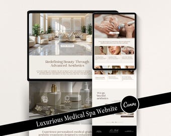 Plantilla web para spa médico estético. Diseño web para spa médico estético. Negocio de belleza. Sitio de reservas en Canva. Cuidado de la piel para esteticistas.
