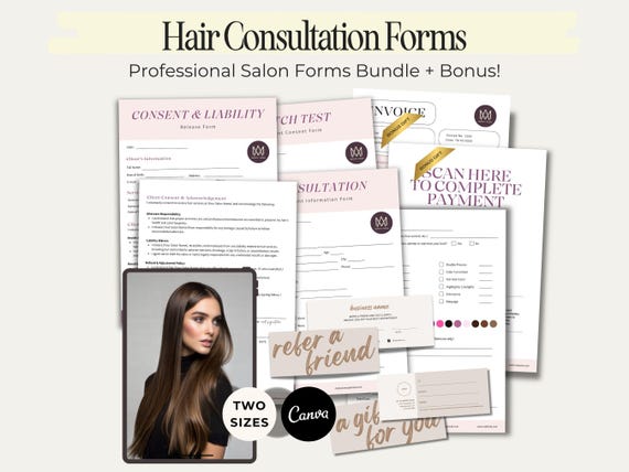 Consultation Form Hairstylist Client Intake Hair Color Consent Waiver Patch Test Beauty Salon Template Hairdressing Forms Bundle Hairstyling