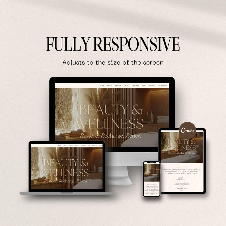 wellness templates, wellness business, beauty template, beauty canva website