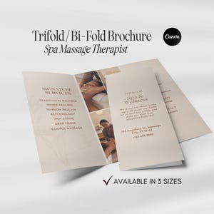 Massage Therapist Brochure Template, Massage Flyer Trifold Bifold Brochures, Spa Wellness Editable Canva Brochure, Minimalist, Professional